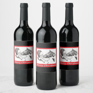 Étiquette Pour Bouteilles De Vin Cheval et Père Noël pour Noël