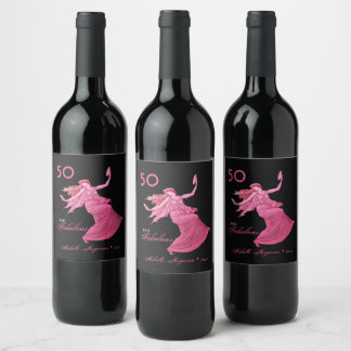Étiquette Pour Bouteilles De Vin Chic 50th Birthday Pink Woman Dancer Nom personnel