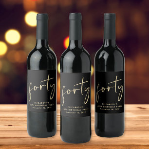 Étiquette Pour Bouteilles De Vin Chic Black Gold 40th Birthday Party