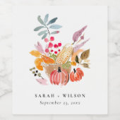 Étiquette Pour Bouteilles De Vin Chic Citrouille de récolte d'automne Mariage d'aqu (Étiquettes simples)