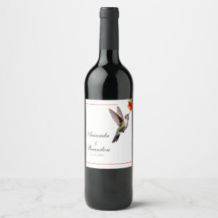 Étiquette Pour Bouteilles De Vin Chic colibri et Mariage de fleurs orange