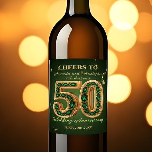 Étiquette Pour Bouteilles De Vin Chic Emerald Green & Gold 50e anniversaire de Mari