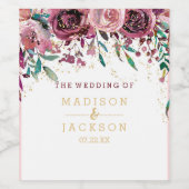 Étiquette Pour Bouteilles De Vin Chic Fleurs de Blush Stripes & Monogramme Mariage  (Étiquettes simples)