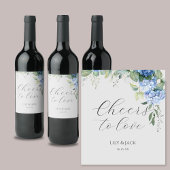Étiquette Pour Bouteilles De Vin Chic Floral Blue Hydrangea Mariage d'événement