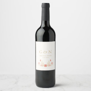 Étiquette Pour Bouteilles De Vin Chic Floral Crest Initiales Mariage Numéro de tabl