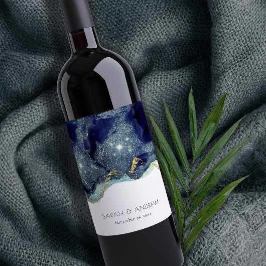 Étiquette Pour Bouteilles De Vin Chic Fluid Abstrait Enk Gold Parties scintillant M