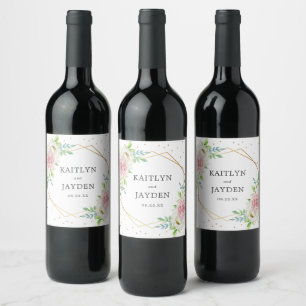 Étiquette Pour Bouteilles De Vin Chic Géométrique Mariage floral à huile d'or