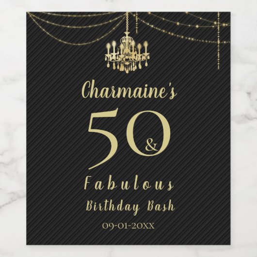 Étiquette Pour Bouteilles De Vin Chic Gold Chandelier 50 & Fabuleux Black Birthday (Étiquettes simples)