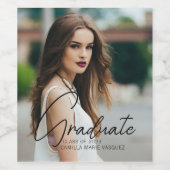 Étiquette Pour Bouteilles De Vin Chic Graduation Photo Black Script Overlay Party (Étiquettes simples)