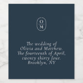 Étiquette Pour Bouteilles De Vin Chic Midnight Blue Monogram Wedding (Étiquettes simples)