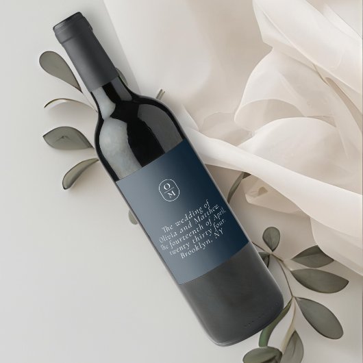 Étiquette Pour Bouteilles De Vin Chic Midnight Blue Monogram Wedding