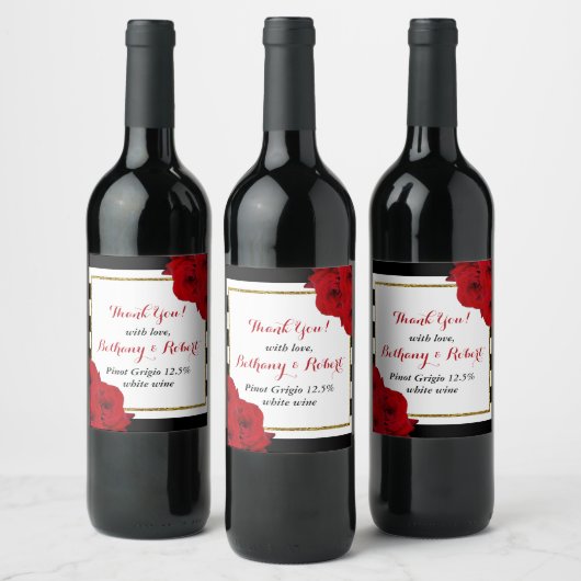 Étiquette Pour Bouteilles De Vin Chic Moderne Luxe Mariage Collection - Roses rouge (Bouteilles)
