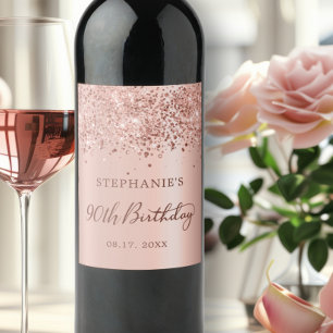 Étiquette Pour Bouteilles De Vin Chic Monogram Rose Gold Foil Parties scintillant 9
