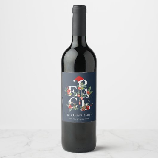 Étiquette Pour Bouteilles De Vin Chic Navy Rouge Vert Blanc Paix Noël (Devant)