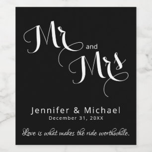 Étiquette Pour Bouteilles De Vin Chic Noir & Blanc Personnalisé Mariage Bouteille d