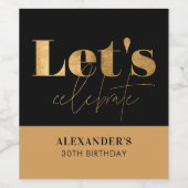 Étiquette Pour Bouteilles De Vin Chic Noir et Or Fêtons l'anniversaire (Étiquettes simples)