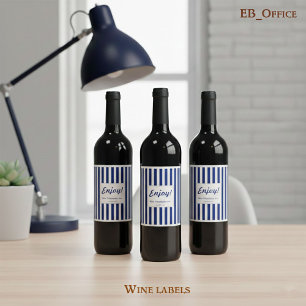 Étiquette Pour Bouteilles De Vin Chic rayures bleues marine et blanches Remerciemen