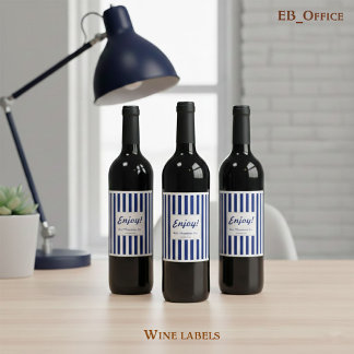 Étiquette Pour Bouteilles De Vin Chic rayures bleues marine et blanches Remerciemen