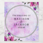 Étiquette Pour Bouteilles De Vin Chic violet floral et Mariage argenté (Étiquettes simples)