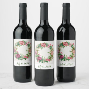 Étiquette Pour Bouteilles De Vin Chic Watercolor Wreath Personnalisé et étonnant