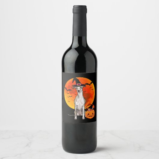 Étiquette Pour Bouteilles De Vin Chien Halloween Whippet Jack O Lantern Pumpkin T-S (Devant)