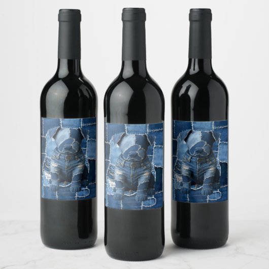 Étiquette Pour Bouteilles De Vin Chien Patchwork Art Denim (Bouteilles)