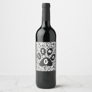 Étiquette Pour Bouteilles De Vin Chien Paws noir et blanc Polka Dot Vin Étiquette