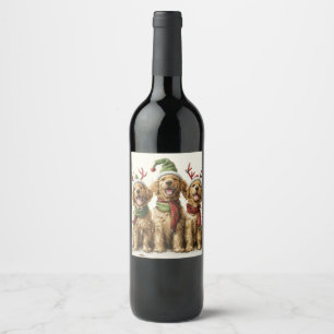 Étiquette Pour Bouteilles De Vin Chiens de Noël Golden Retriever