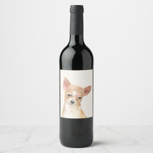 Étiquette Pour Bouteilles De Vin Chihuahua Peinture - Cute Original Chien Art (Devant)