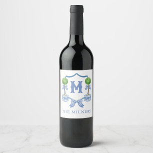 Étiquette Pour Bouteilles De Vin Chinoiserie Aquarelle Bow Topior Monogramme Crest
