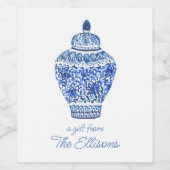 Étiquette Pour Bouteilles De Vin Chinoiserie Aquarelle Ginger Jar Vase (Étiquettes simples)