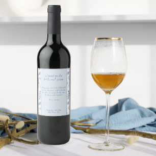 Étiquette Pour Bouteilles De Vin Chinoiserie Bleu Élégant Mariage Floral Toast
