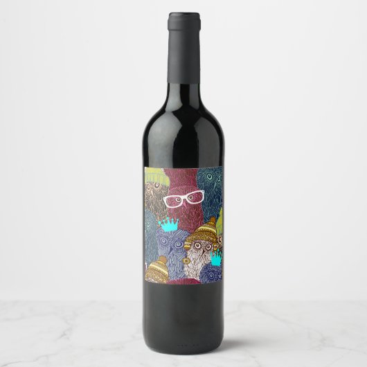 Étiquette Pour Bouteilles De Vin Chouette dans la couronne (Devant)