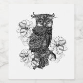 Étiquette Pour Bouteilles De Vin Chouette grise Orchidées blanches (Étiquettes simples)