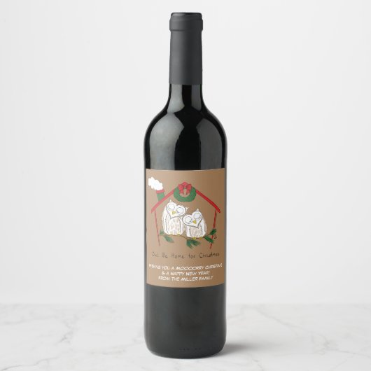 Étiquette Pour Bouteilles De Vin Chouette Noël Mignonne Vacances amusantes (Devant)