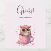 Étiquette Pour Bouteilles De Vin Chouette rose mignonne en coupe (Étiquettes simples)