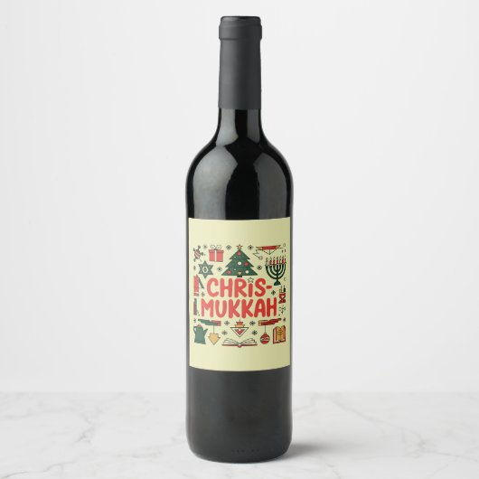 Étiquette Pour Bouteilles De Vin Chrismukkah Hanoukka Noël Juif Religieux (Devant)