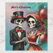 Étiquette Pour Bouteilles De Vin Christmas Bone Romance, A festive skeleton couple. (Étiquettes simples)