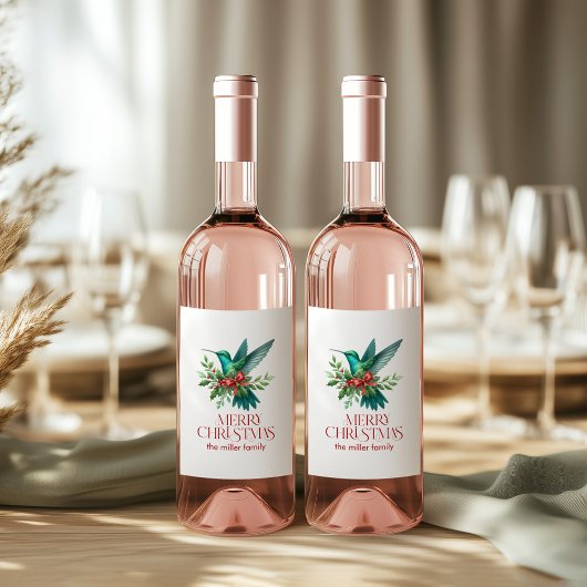 Étiquette Pour Bouteilles De Vin Christmas Decorated Hummingbird Merry Christmas