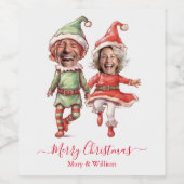 Étiquette Pour Bouteilles De Vin Christmas elves couple (Étiquettes simples)
