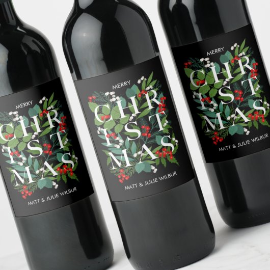 Étiquette Pour Bouteilles De Vin CHRISTMAS Greenery Berries Holiday