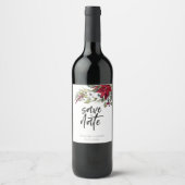 Étiquette Pour Bouteilles De Vin Christmas Poinsettia Script Enregistrer la date (Devant)