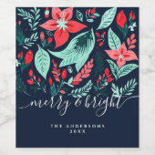 Étiquette Pour Bouteilles De Vin Christmas Red Botanical Floral Blue Holiday (Étiquettes simples)