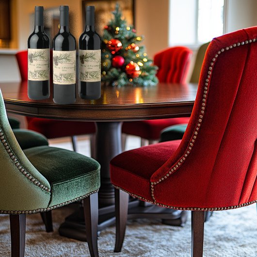 Étiquette Pour Bouteilles De Vin Christmas Snowflakes Pine Cones Pine Tree Branches