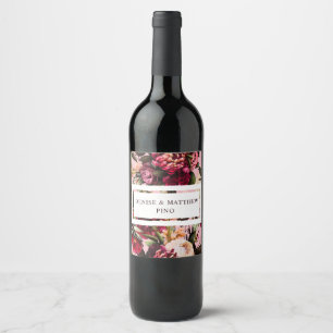 Étiquette Pour Bouteilles De Vin Chrysanthème romantique sur fond rose de fleur d'a