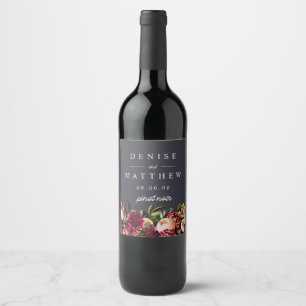Étiquette Pour Bouteilles De Vin Chrysanthème romantique sur nuit polaire bleue
