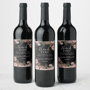 Étiquette Pour Bouteilles De Vin Chute Rose or bleu rose Aquarelle noire