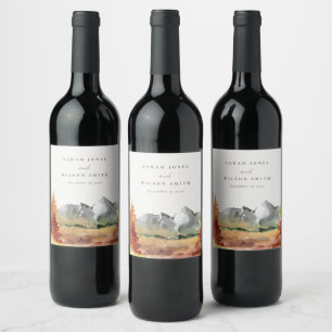 Étiquette Pour Bouteilles De Vin Chute Rouille Orange Mountain Trees Mariage de feu