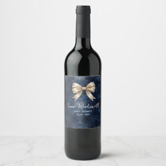 Étiquette Pour Bouteilles De Vin Ciel de Nuit Bleu Marine Lavé Ruban Doré Baby Show
