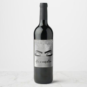 Étiquette Pour Bouteilles De Vin Cils Monogramme Nom Paillettes Brillantes Argent